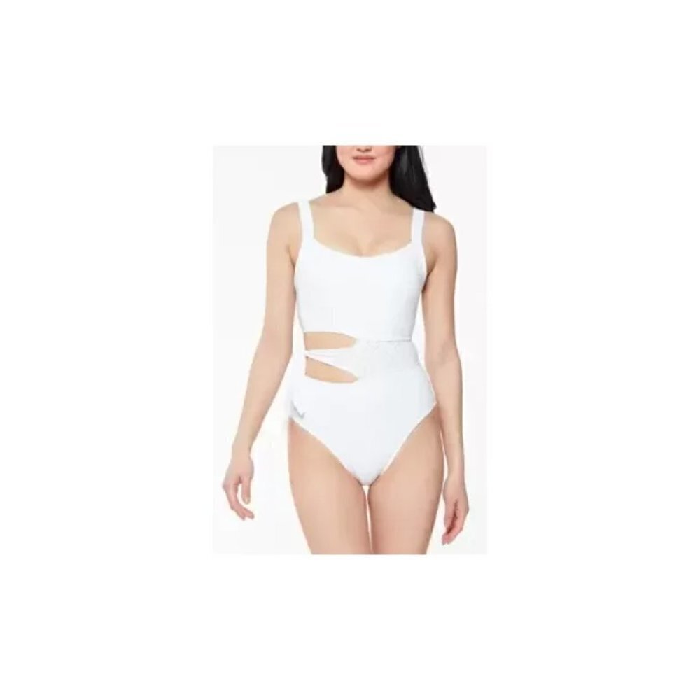 Jessica Simpson One Piece Swim Suit Size L White Side Cut Outs